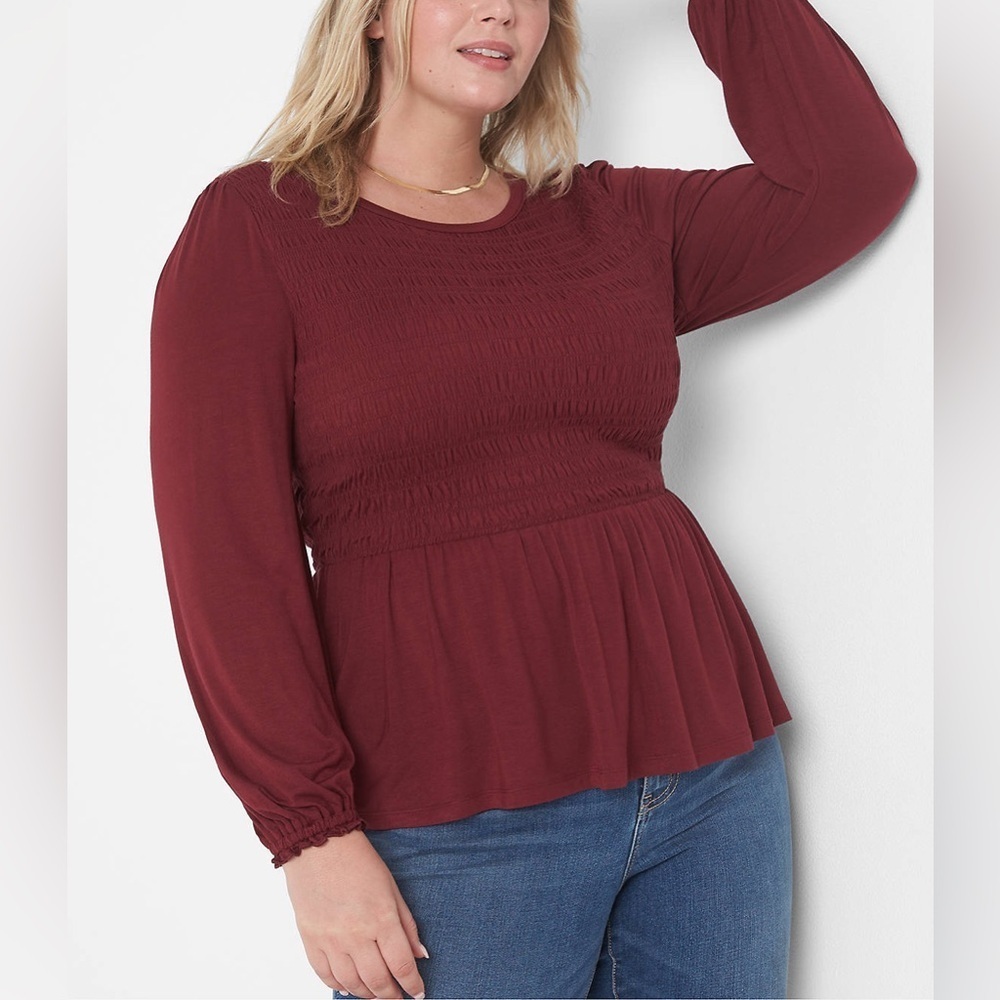 NWT Lane Bryant Fitted Blouson Sleeve Smocked Peplum‎ Top